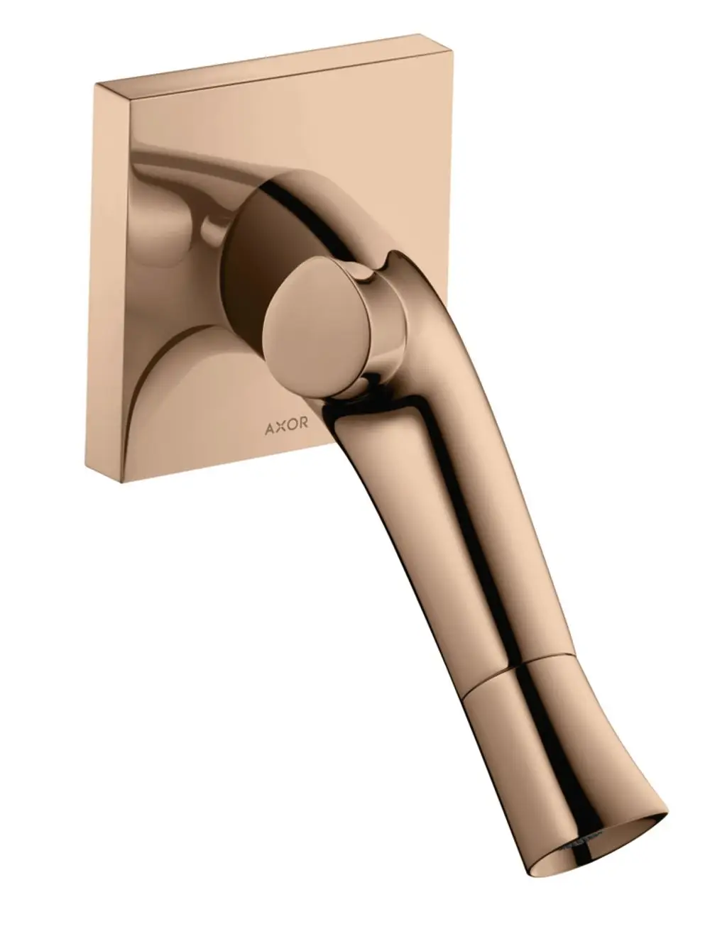 Wandmontierter Wasserhahn mit geschwungenem Auslauf in Polished Red Gold. Produkt von AXOR, geeignet für die Installation in Badezimmeranwendungen.